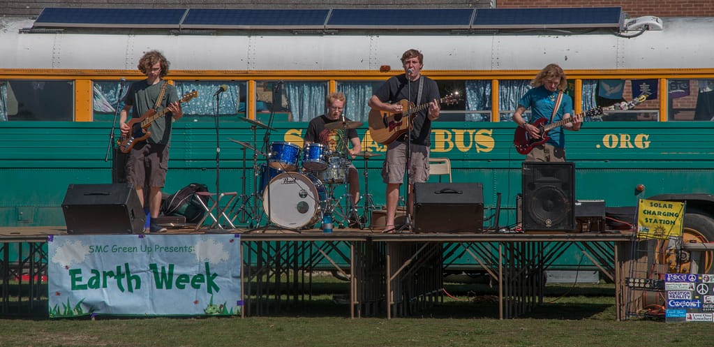 Students perform during an Earth Week celebration on the campus of Saint Michael's College.