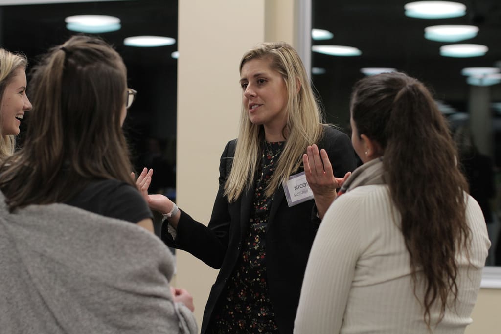 Saint Michael's students network with alumni at a past Career Symposium event in 2018. (File photo)