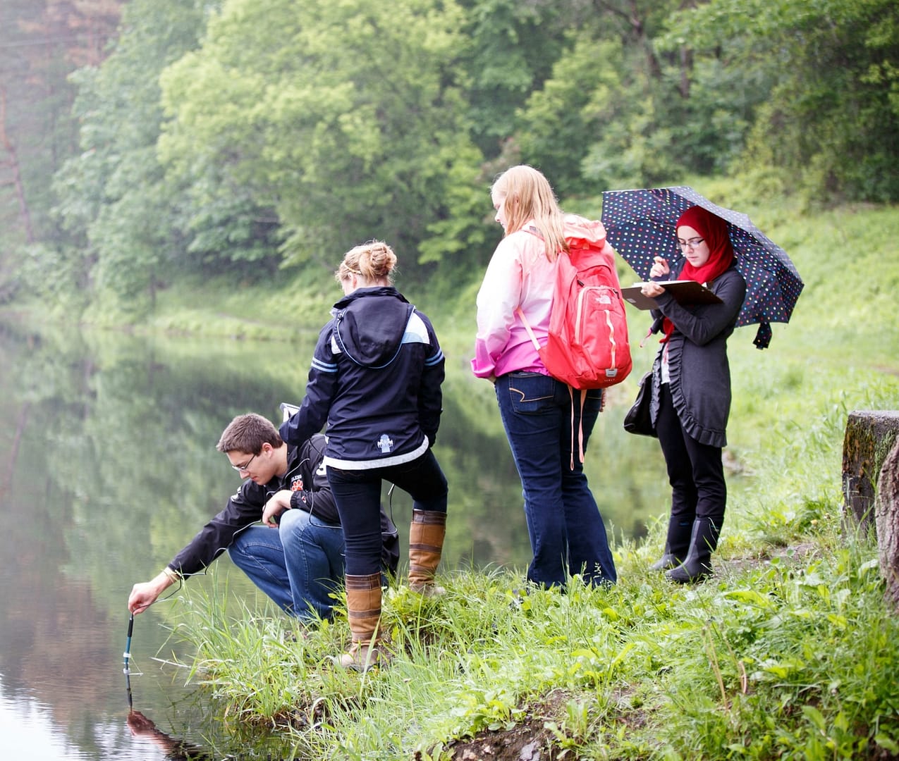 Students test the water at Gilbrook Nature Area