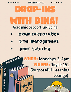 Academic Support flyer about Drop-Ins with Dina