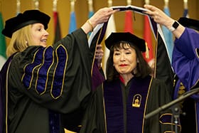Karen Korematsu receiving honorary doctorate
