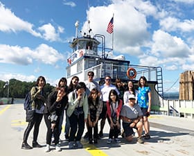 students in front of the ferry 