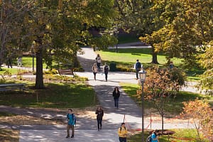students walking to and from class
