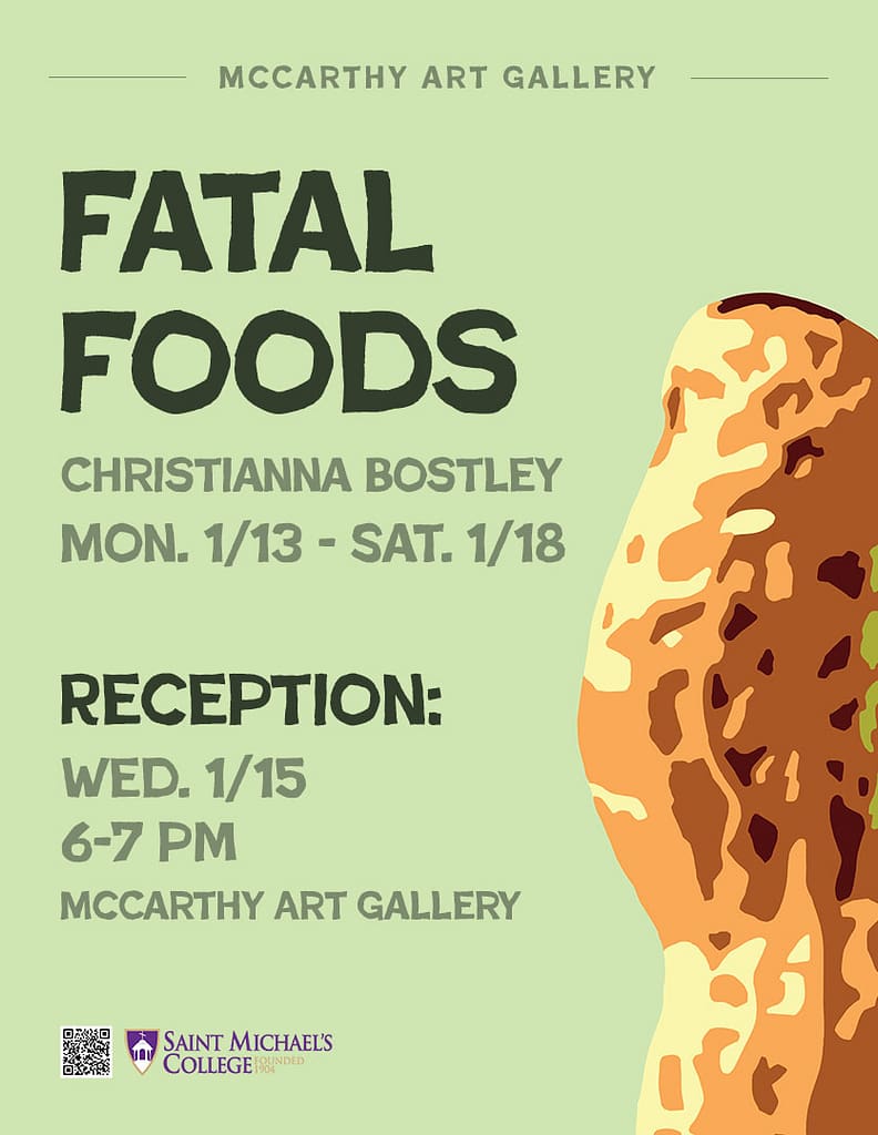 Poster for Christianna Bostley's senior art exhibition in the McGarthy Arts Gallery.