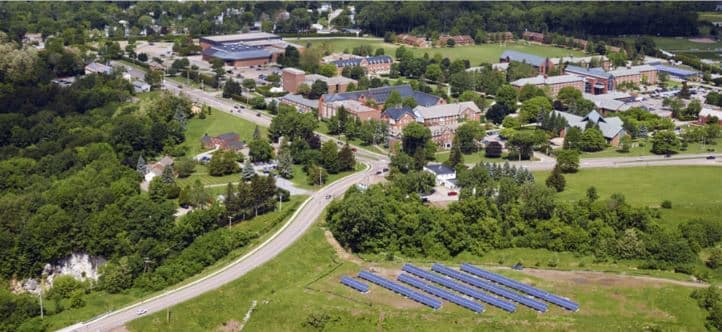 A solar array alongside campus helps with energy conservation efforts at Saint Michael's.