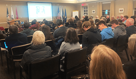 Cate Gunn, PhD, delivers the annual St. Edmund Lecture Tuesday in the full Pomerleau Conference. (Photos Lauren Read)