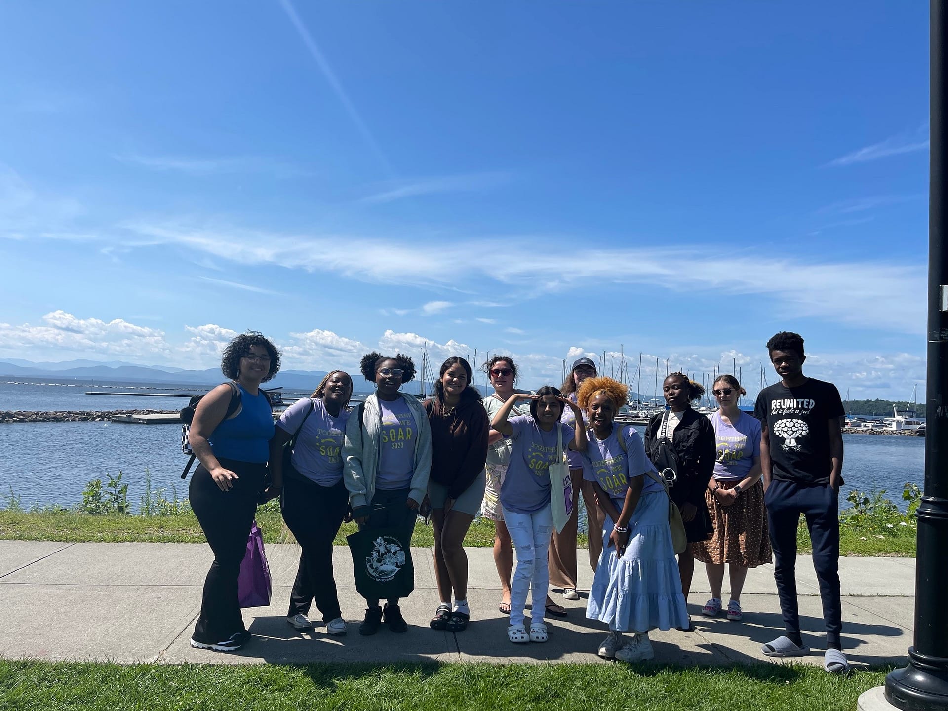 Saint Michael's College students pose near Lake Champlain during SOAR.